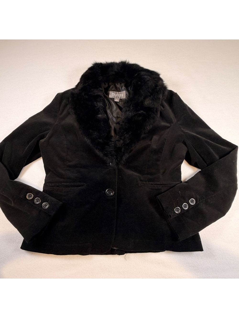 Vintage Wilsons Leather Black Velvet Blazer Real Fur Jacket